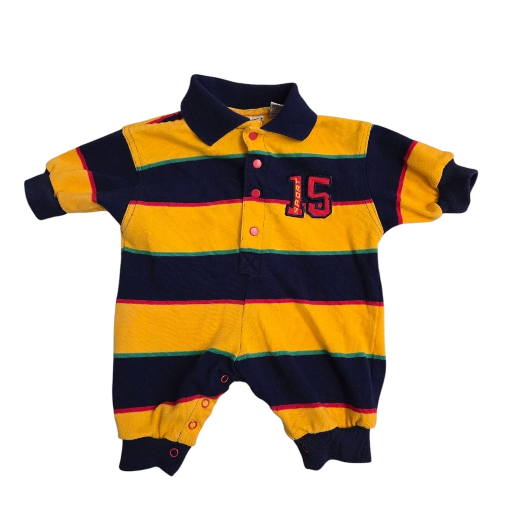 Vintage 1990s Y2k Miniwear Striped Yellow and Blue One Piece